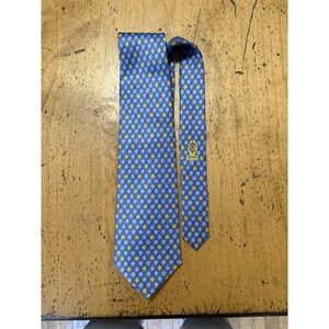 Faberge Mens Silk Tie Blue Yellow Floral Geo Print Handmade USA Luxury Necktie